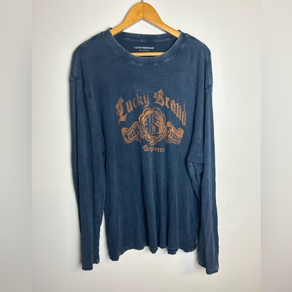 Lucky Brand Other - VTG Lucky Brand dungarees waffle knit shirt Mens Size L Navy Blue Cozy Comfortab